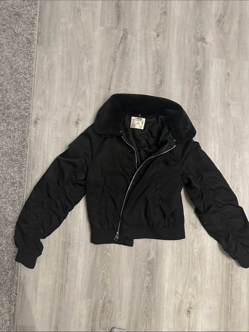 Women’s Ci Sono Black Bomber Jacket with Faux Fur Collar size L